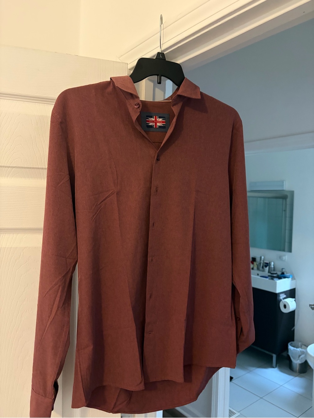 Men's Casual Button-Down Shirt in Rust - Union Jack Trim